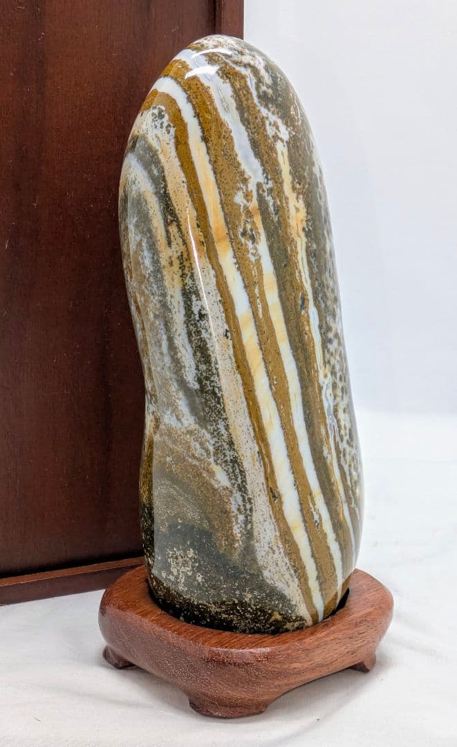 オーシャンジャスパー 孔雀石　パワーストーン　鑑賞石 水石 自然石　花梨台座