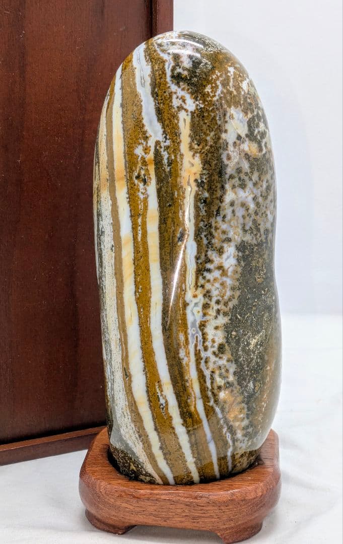 オーシャンジャスパー 孔雀石　パワーストーン　鑑賞石 水石 自然石　花梨台座