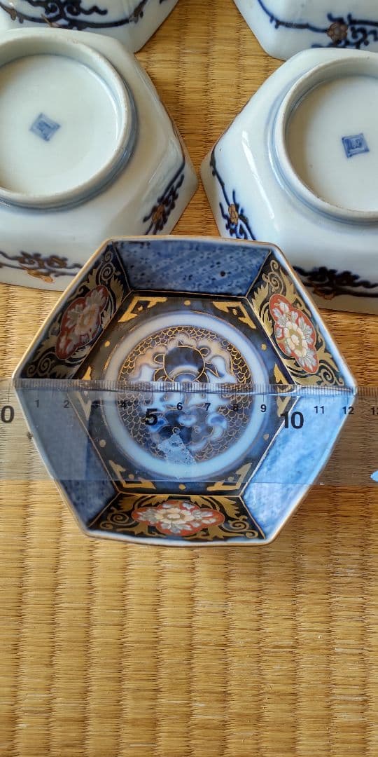 江戸幕末　古伊万里　錦絵　六角向付5個セット　骨董　アンティーク