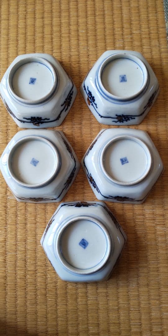 江戸幕末　古伊万里　錦絵　六角向付5個セット　骨董　アンティーク