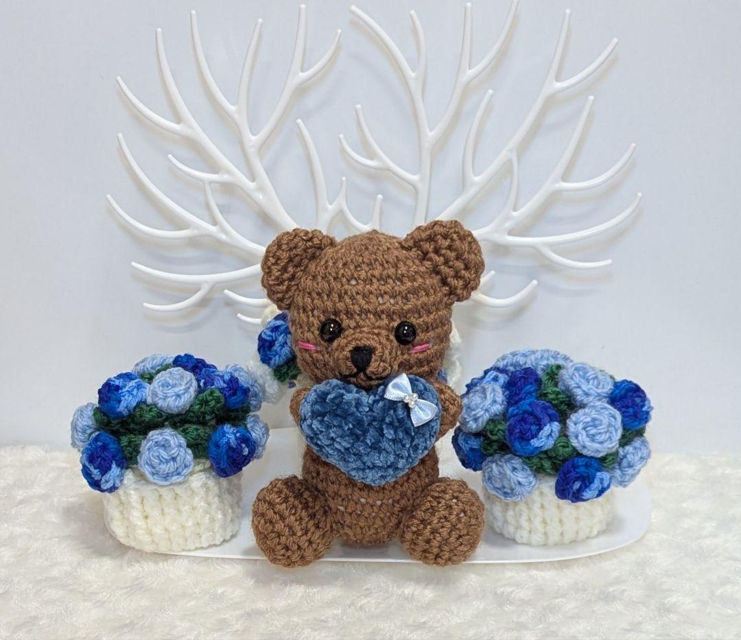 くまあみぐるみとブーケコースター(贈答品、プレゼント用)574