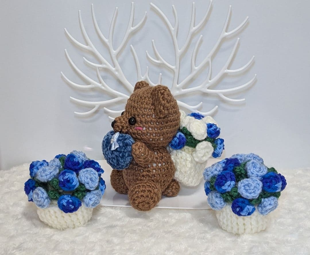 くまあみぐるみとブーケコースター(贈答品、プレゼント用)574