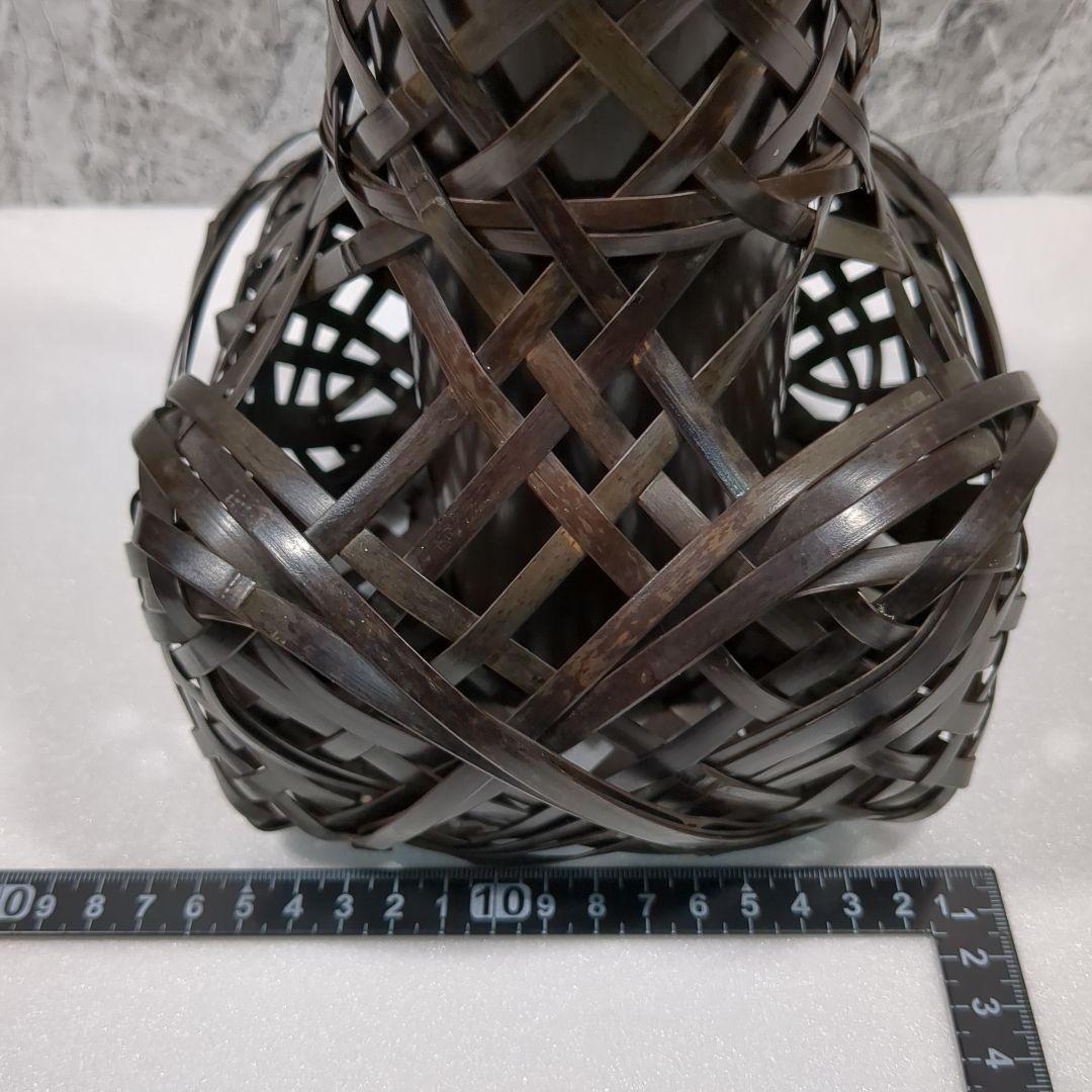 竹製 ダークブラウン 籠花入 編み込みデザイン 茶道 華道