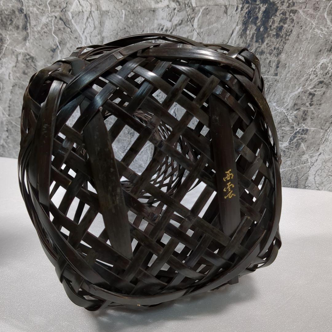 竹製 ダークブラウン 籠花入 編み込みデザイン 茶道 華道