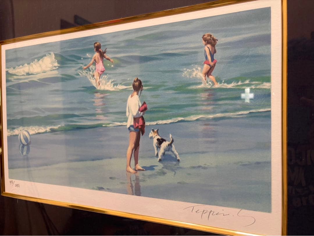 絵画　笹倉鉄平　オステンド浜」シルクスクリーン　48/295