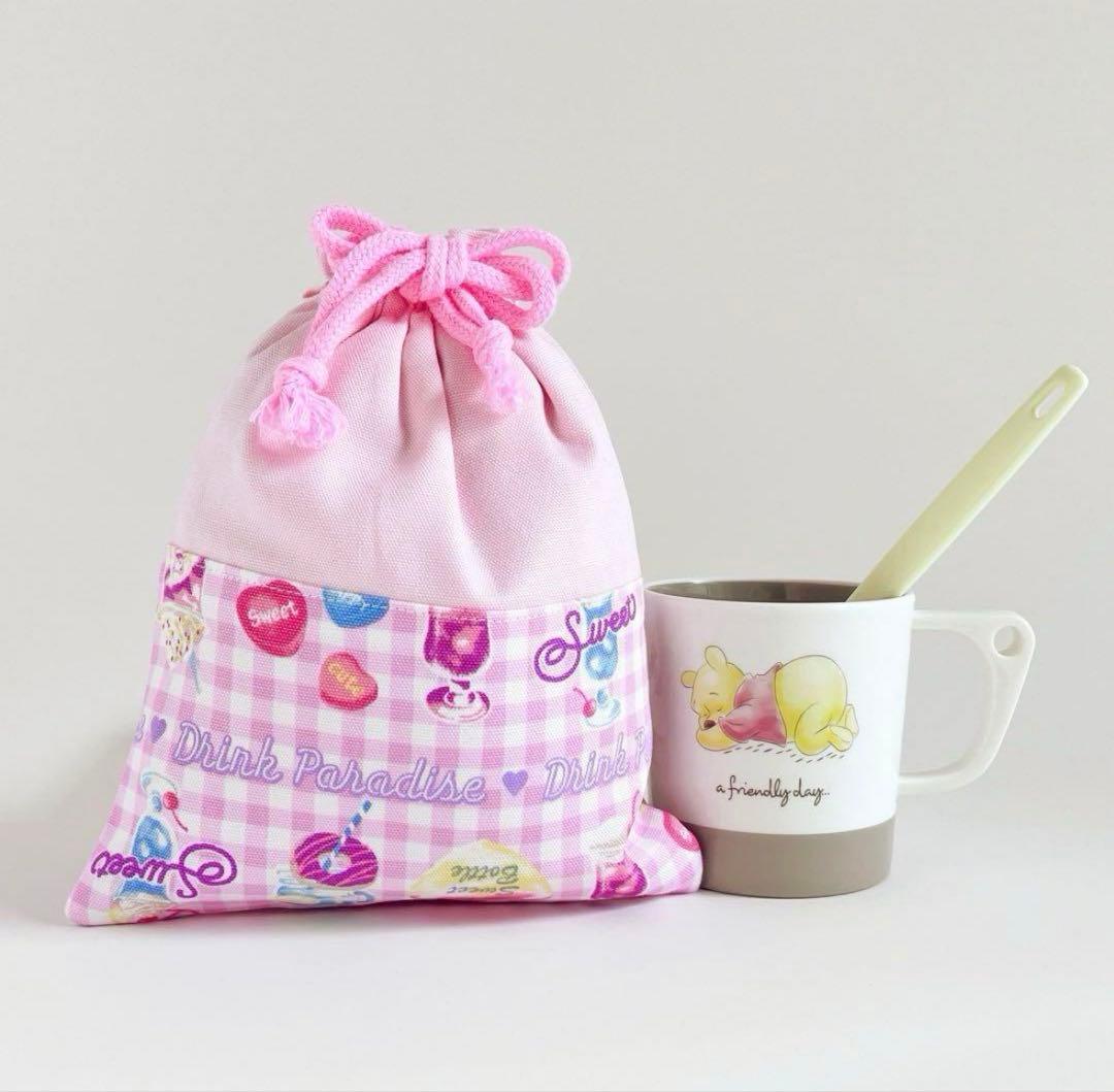 入園入学5点セット 女の子 ピンク ドリンク柄 レッスンバッグ 上履き入れ