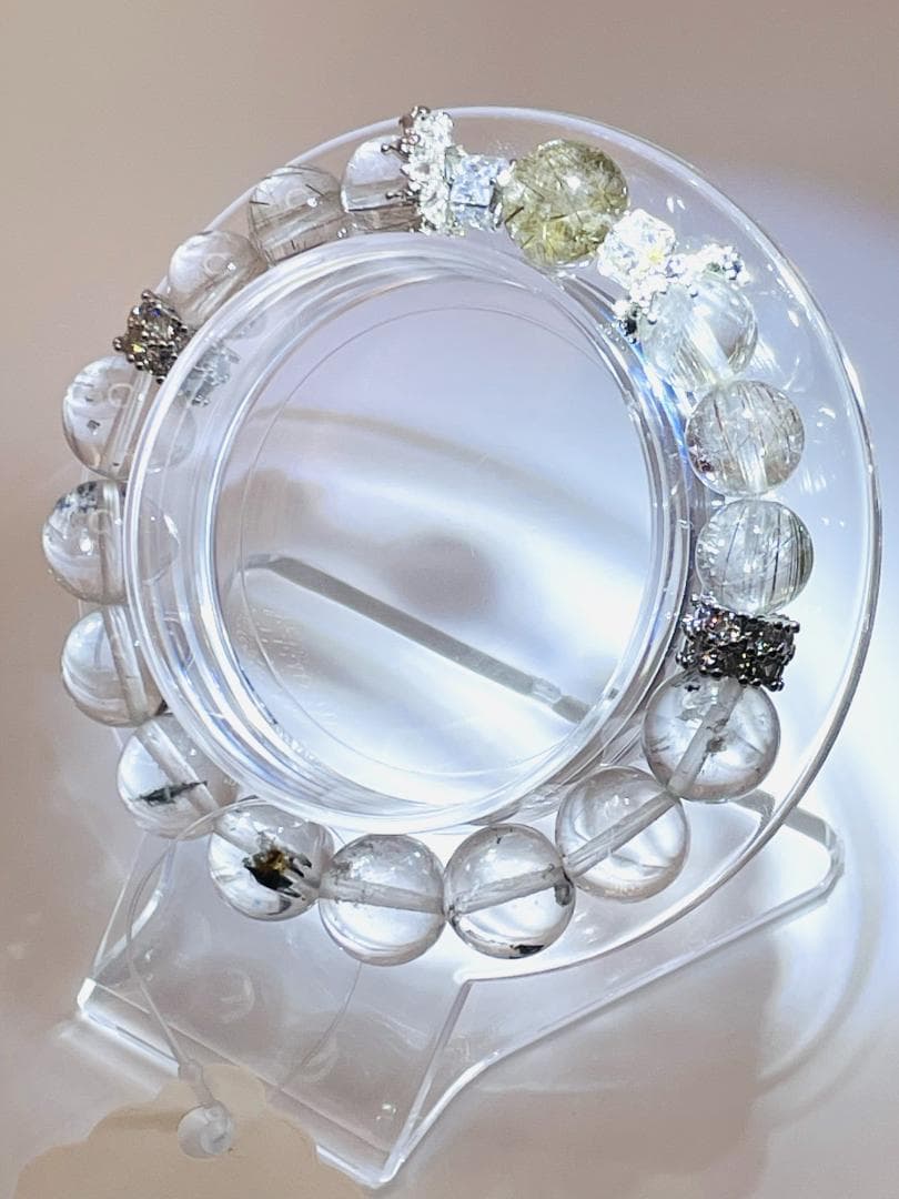 【ルチルクォーツ/シルバールチルクォーツ/エレスチャルクォーツ】内径15.5cm