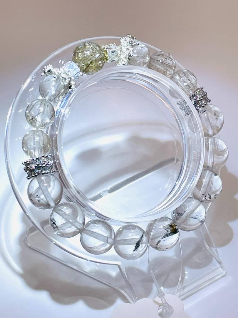 【ルチルクォーツ/シルバールチルクォーツ/エレスチャルクォーツ】内径15.5cm