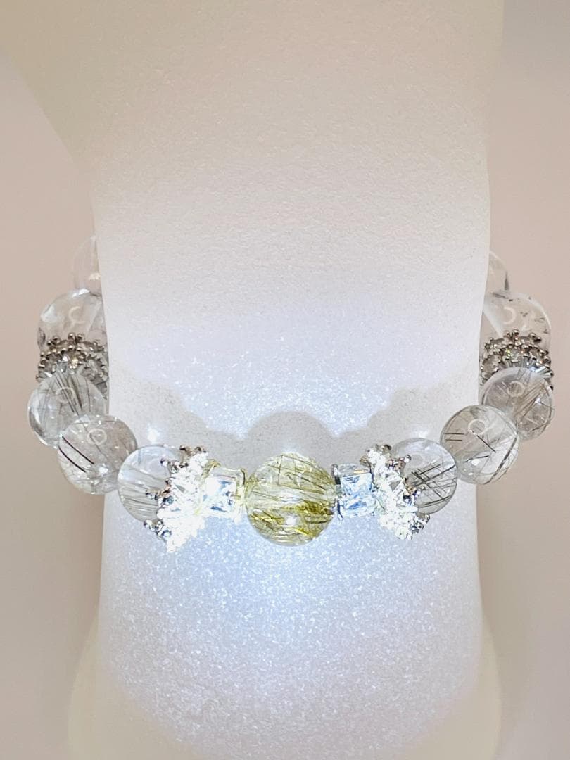 【ルチルクォーツ/シルバールチルクォーツ/エレスチャルクォーツ】内径15.5cm