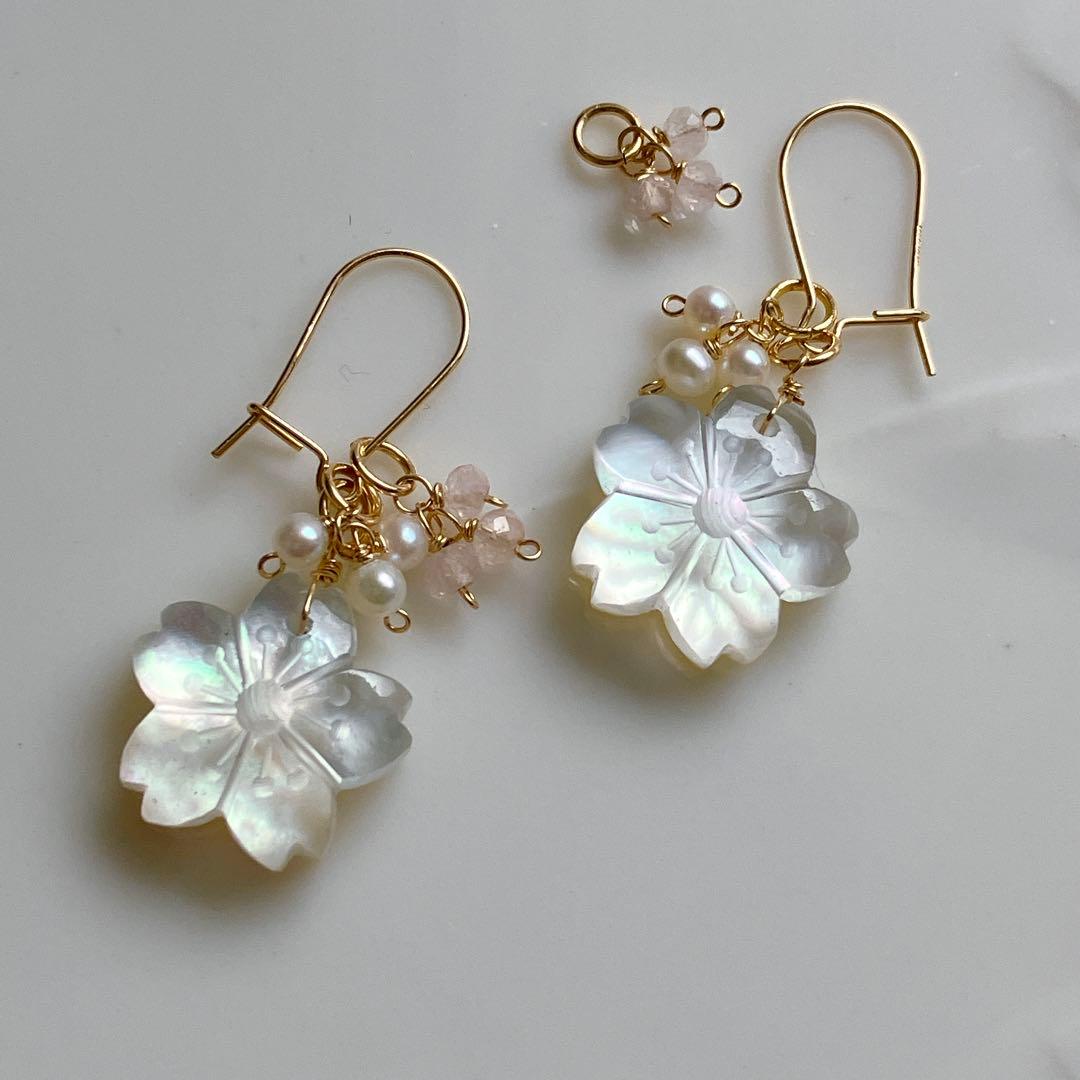 あさみ◆桜カービング✧水晶/MOPダブレットストーンチャーム