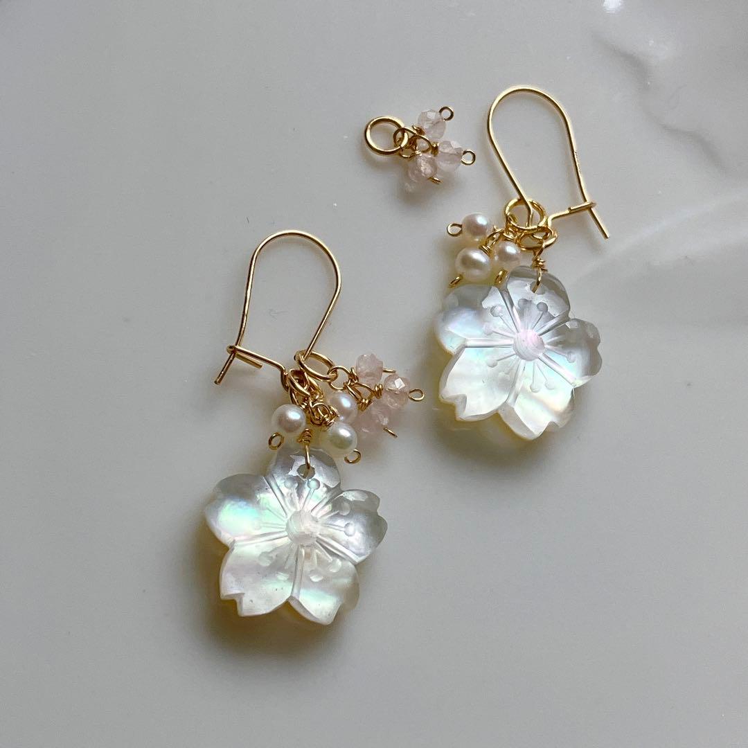 あさみ◆桜カービング✧水晶/MOPダブレットストーンチャーム