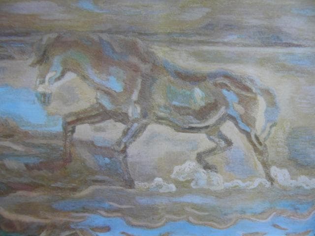 坂本繁二郎、【水より上がる馬】、年代物・希少な画集画、新品高級額 額装付