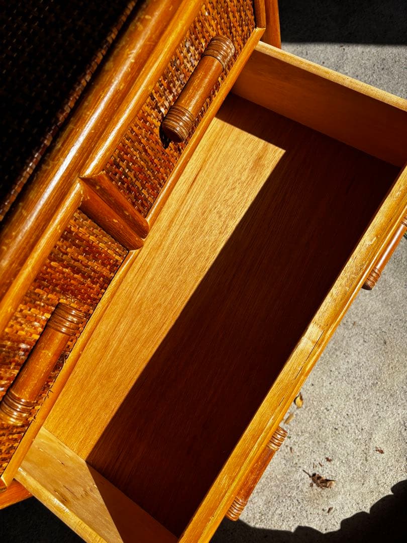 昭和レトロ ラタン 5段6引き出し 幅60cm ランドリーラック 籘製