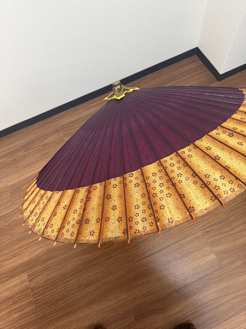 【京都祇園 かさ源】京和傘 蛇の目傘 紫×金 観賞用・リメイク素材・骨董品