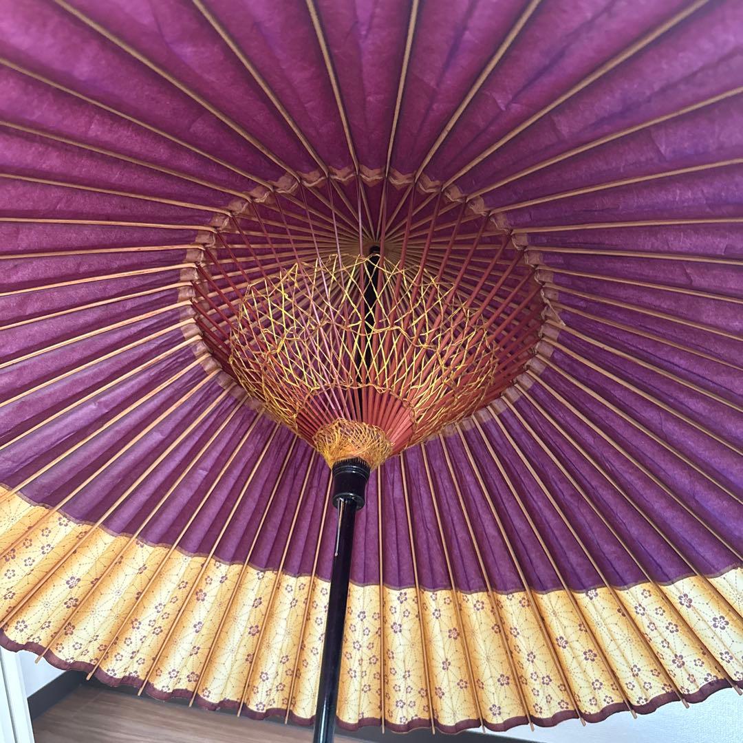 【京都祇園 かさ源】京和傘 蛇の目傘 紫×金 観賞用・リメイク素材・骨董品