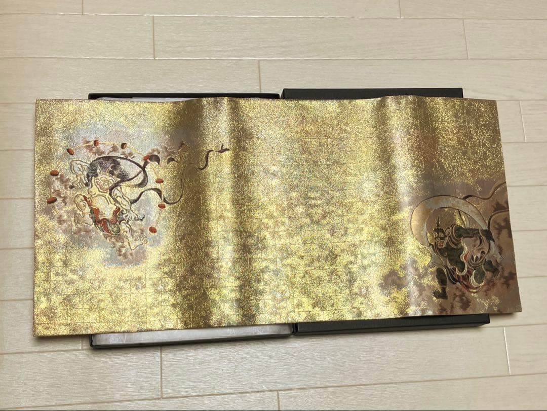 《未使用・証明書付・箱付》西陣織　御卓飾　風神雷神　西陣あさぎ製　撥水・抗菌加工