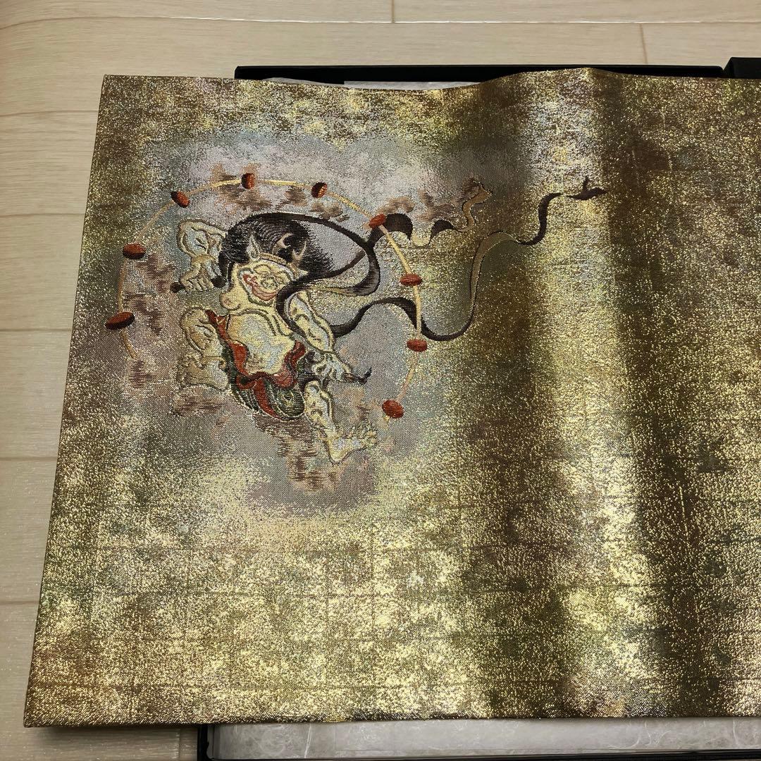《未使用・証明書付・箱付》西陣織　御卓飾　風神雷神　西陣あさぎ製　撥水・抗菌加工