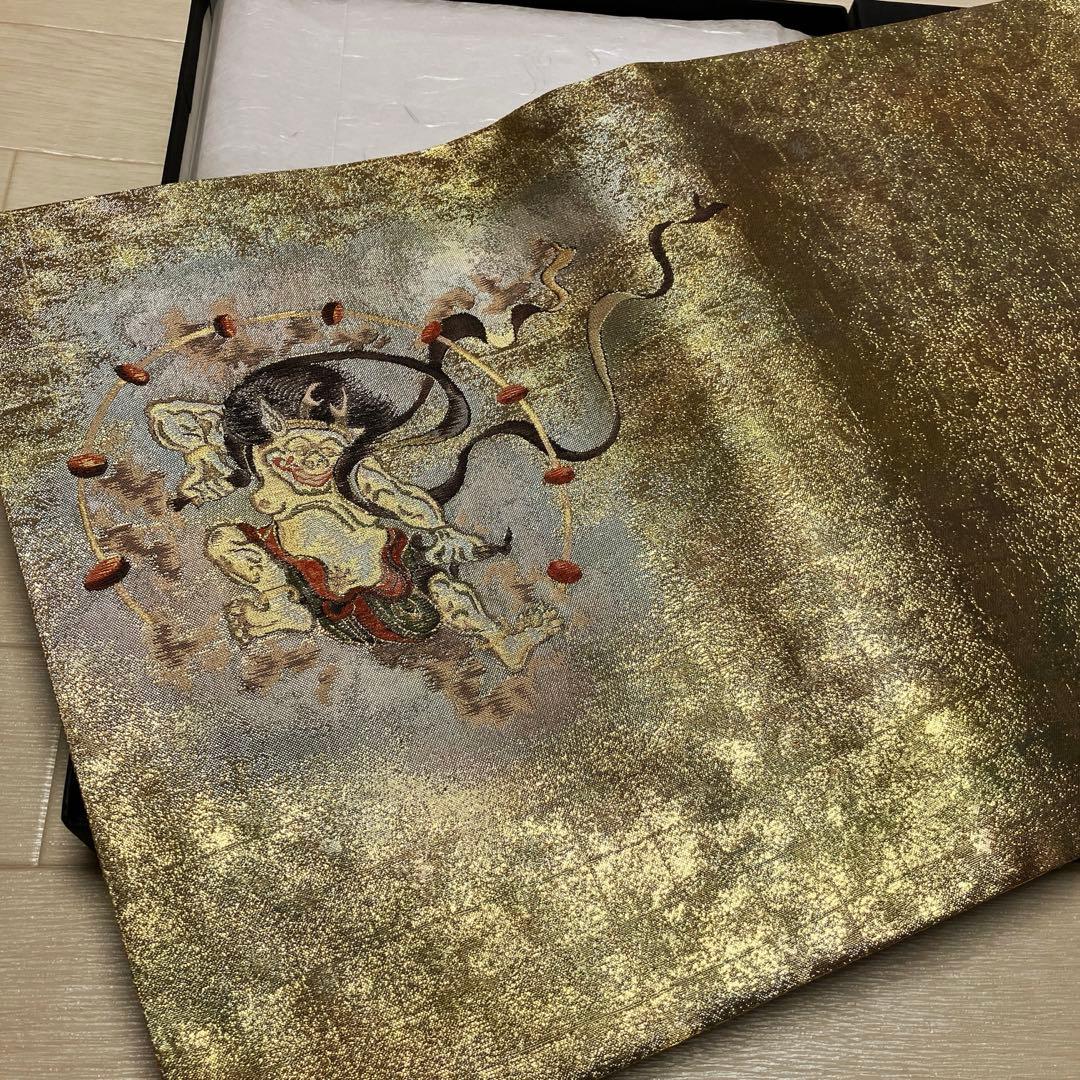 《未使用・証明書付・箱付》西陣織　御卓飾　風神雷神　西陣あさぎ製　撥水・抗菌加工