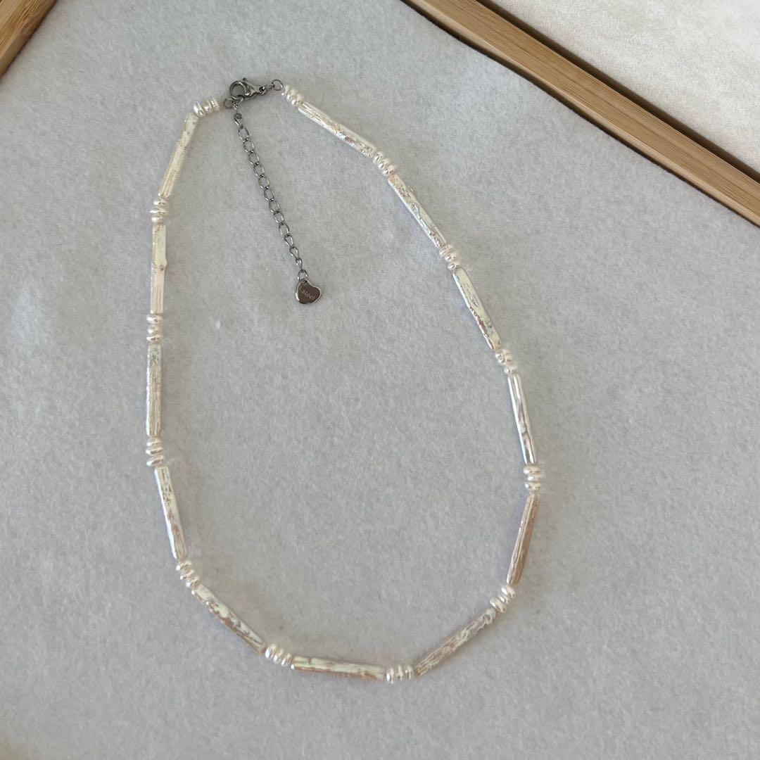 フラットスクエアパールネックレス　スティックパールネックレス　パールネックレス