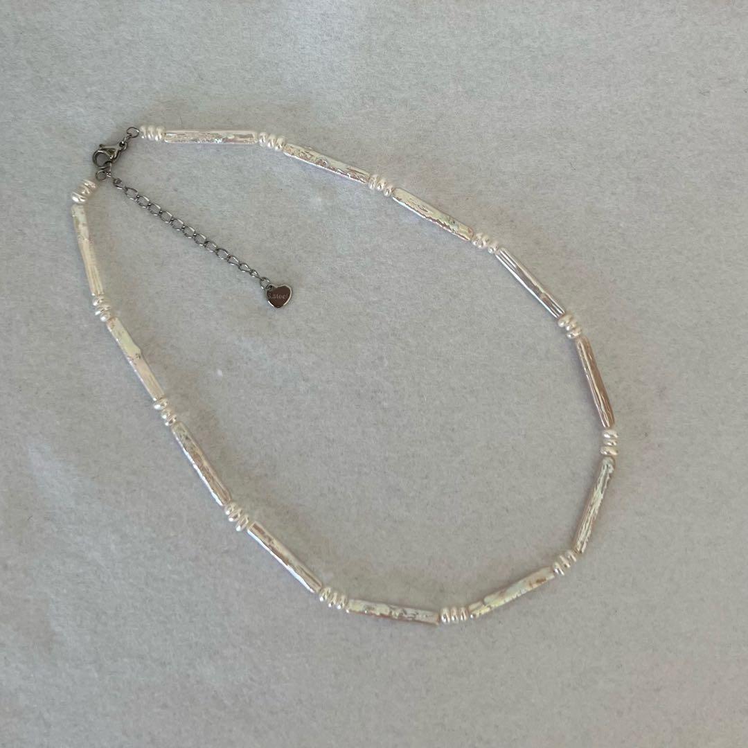 フラットスクエアパールネックレス　スティックパールネックレス　パールネックレス