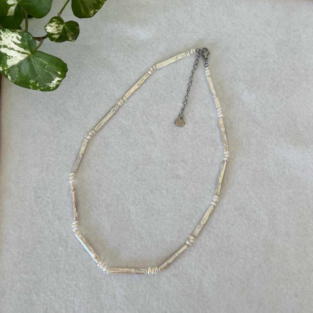 フラットスクエアパールネックレス　スティックパールネックレス　パールネックレス