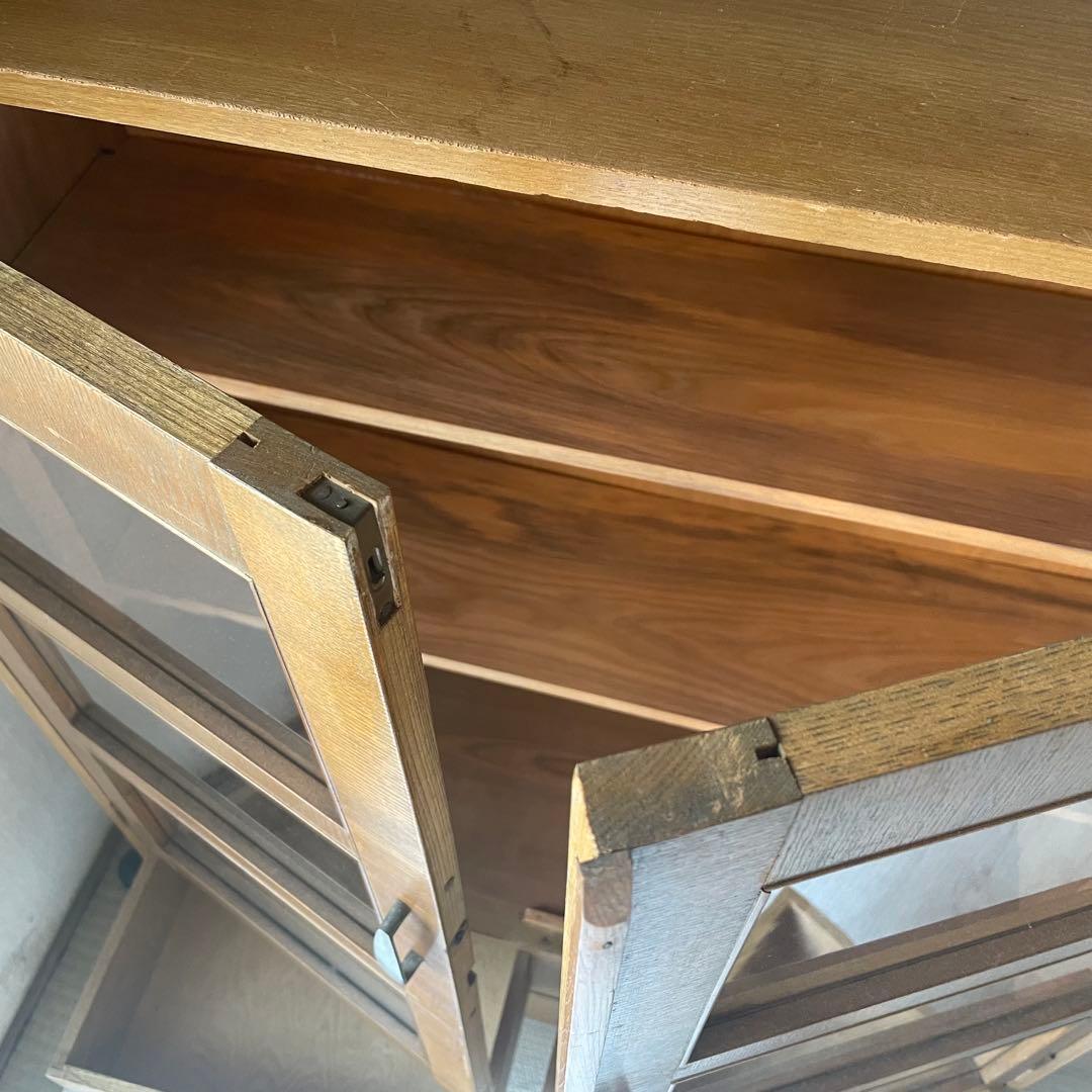 飾り棚　古道具　キャビネット　昭和レトロ　食器棚　シェルフ　木製　昭和ガラス