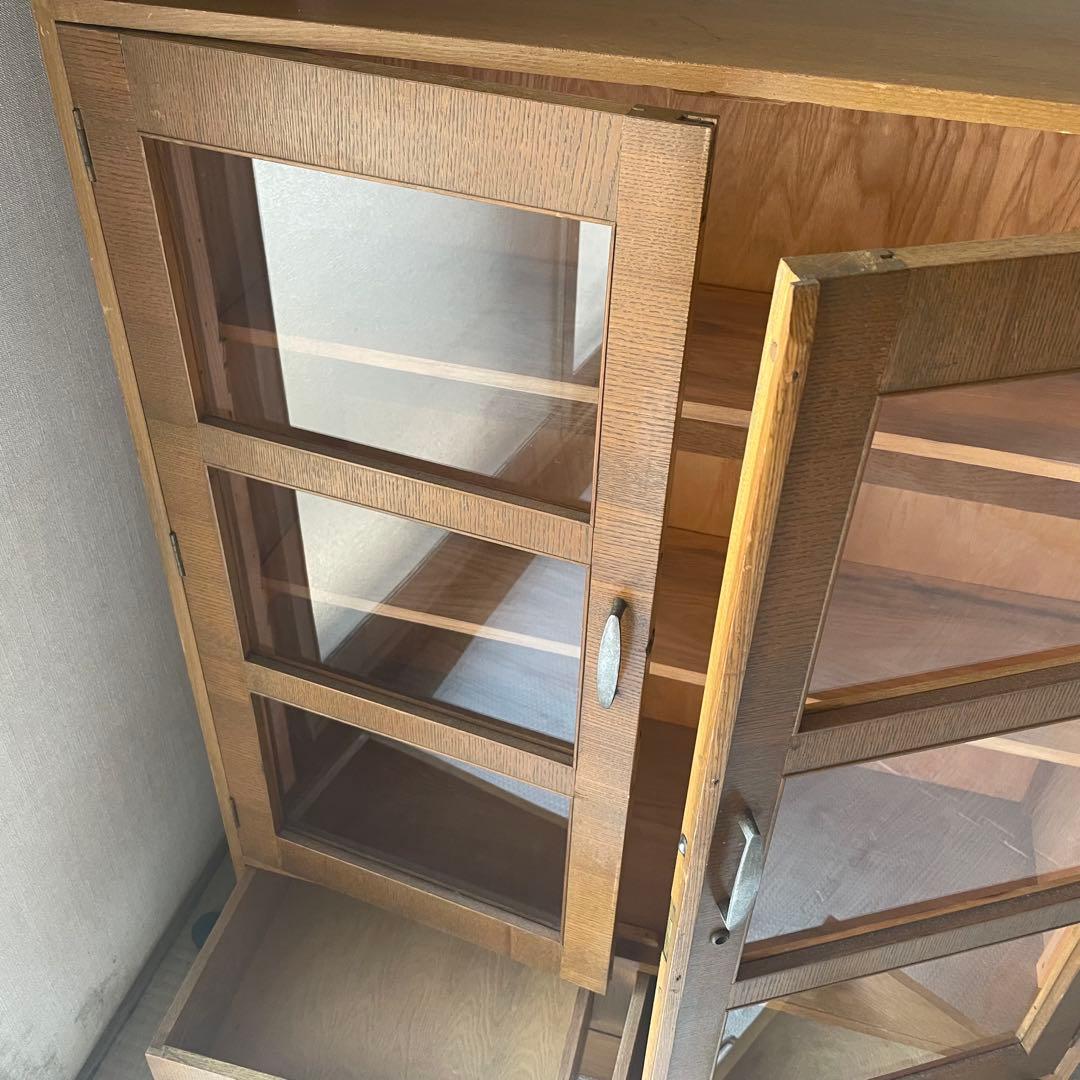 飾り棚　古道具　キャビネット　昭和レトロ　食器棚　シェルフ　木製　昭和ガラス