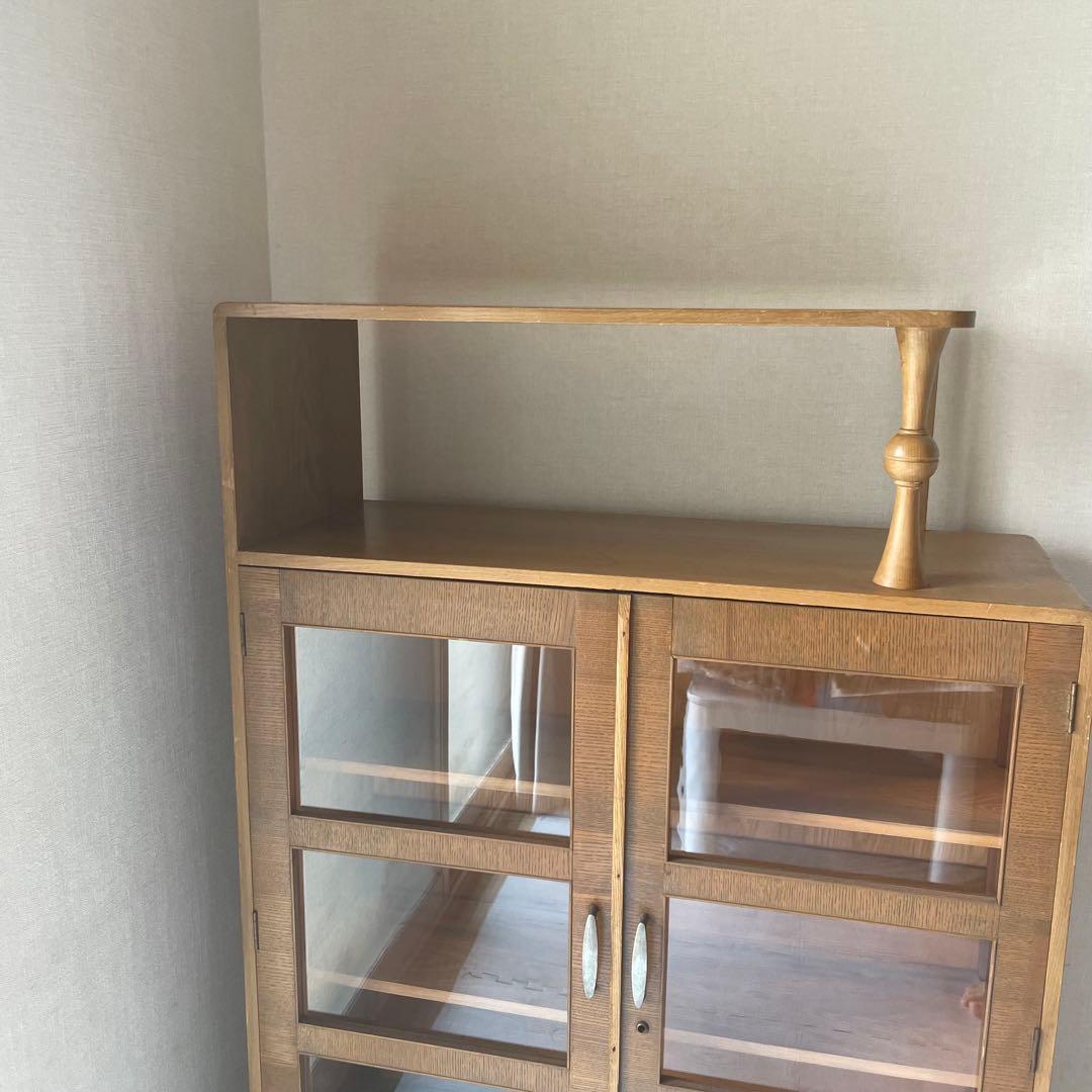 飾り棚　古道具　キャビネット　昭和レトロ　食器棚　シェルフ　木製　昭和ガラス
