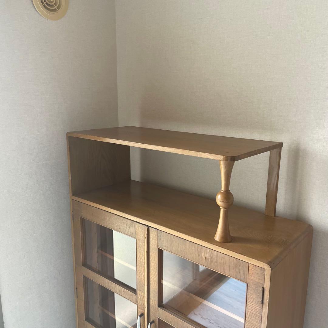 飾り棚　古道具　キャビネット　昭和レトロ　食器棚　シェルフ　木製　昭和ガラス