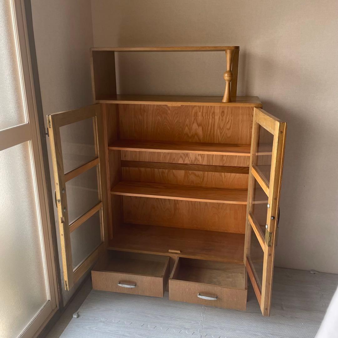 飾り棚　古道具　キャビネット　昭和レトロ　食器棚　シェルフ　木製　昭和ガラス