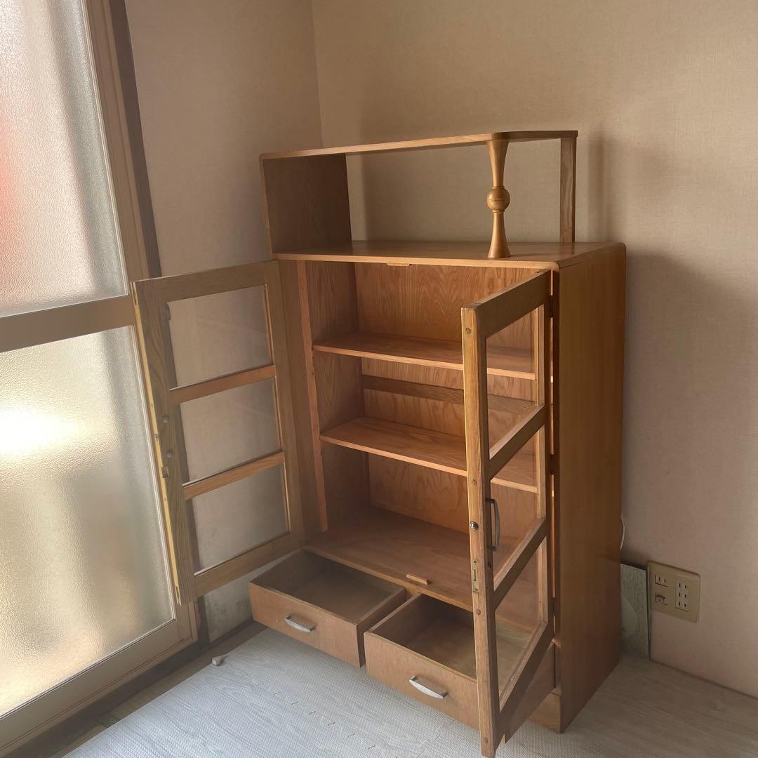 飾り棚　古道具　キャビネット　昭和レトロ　食器棚　シェルフ　木製　昭和ガラス