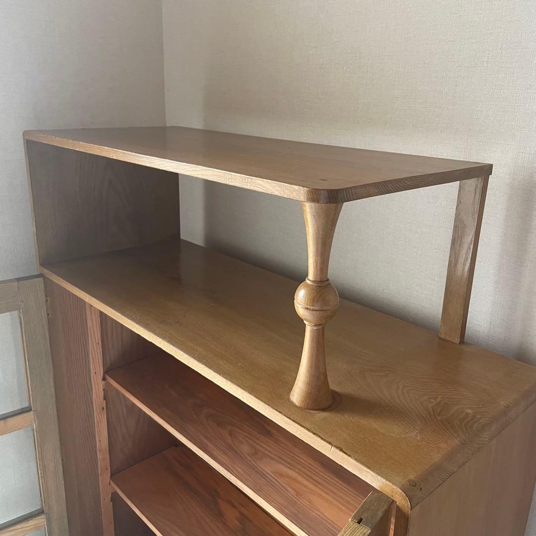 飾り棚　古道具　キャビネット　昭和レトロ　食器棚　シェルフ　木製　昭和ガラス