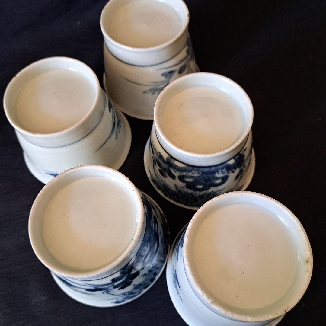「 5客揃いの楽しみ！」 古伊万里 染付そばちょこ 5客セット 骨董アンティーク