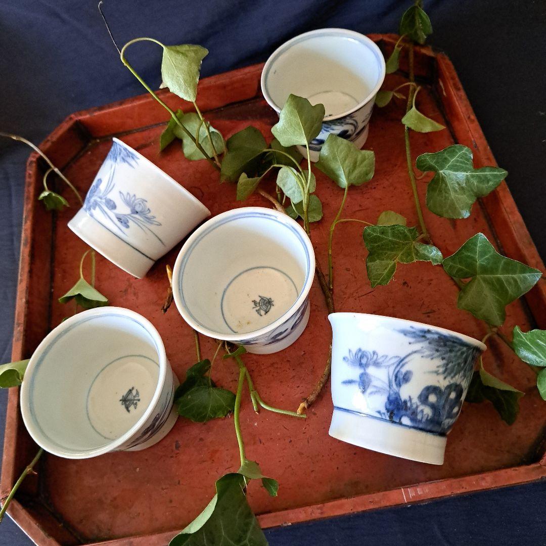 「 5客揃いの楽しみ！」 古伊万里 染付そばちょこ 5客セット 骨董アンティーク