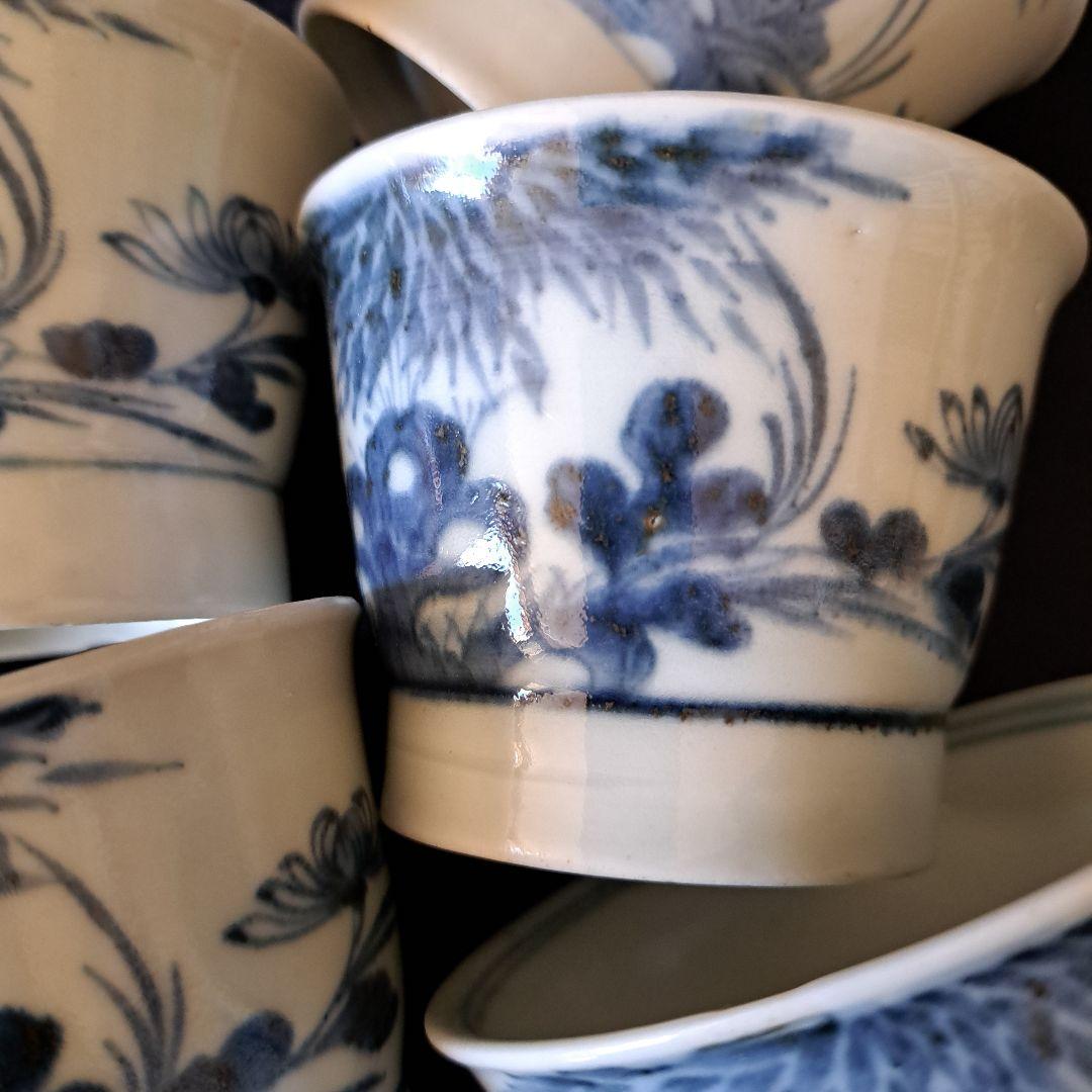 「 5客揃いの楽しみ！」 古伊万里 染付そばちょこ 5客セット 骨董アンティーク