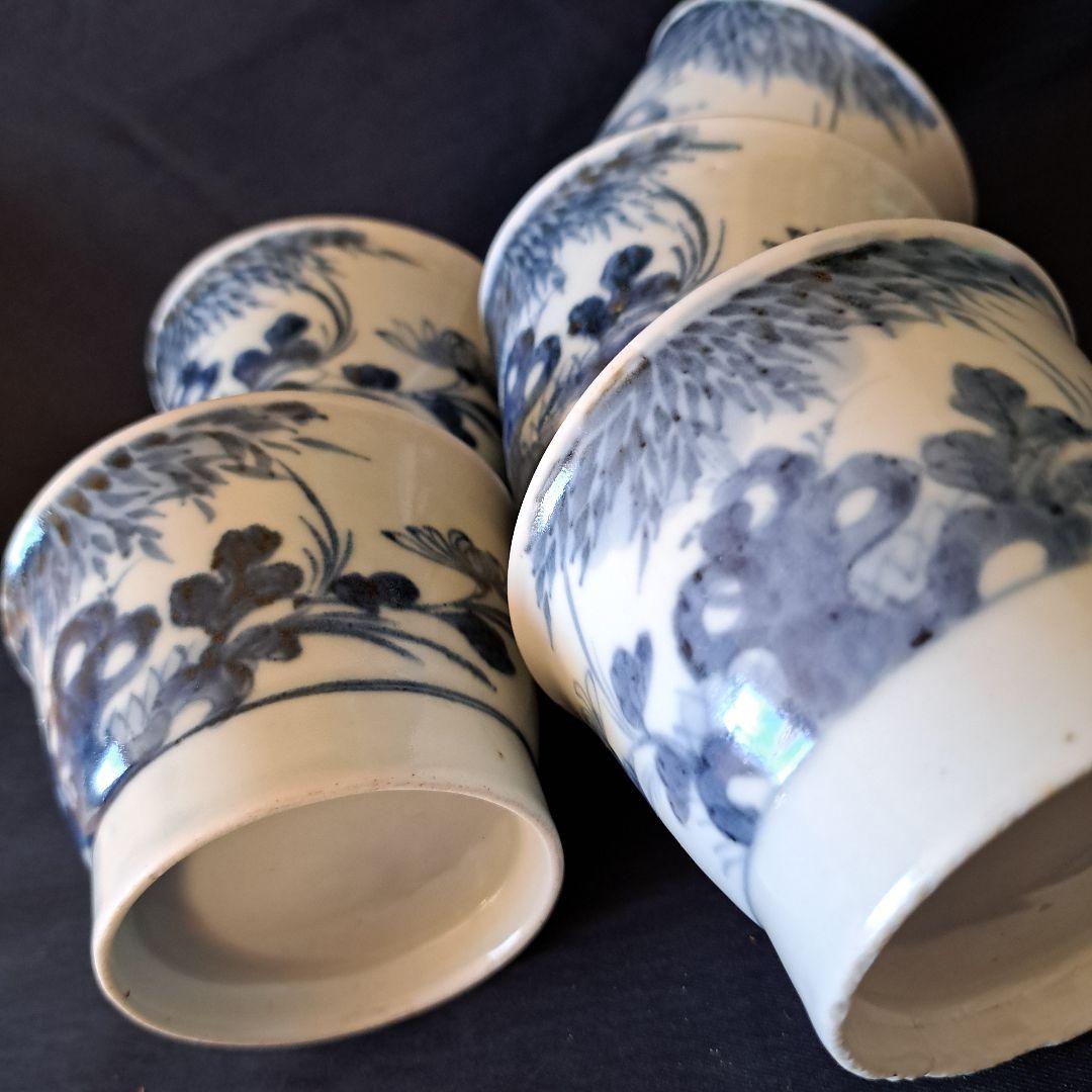 「 5客揃いの楽しみ！」 古伊万里 染付そばちょこ 5客セット 骨董アンティーク