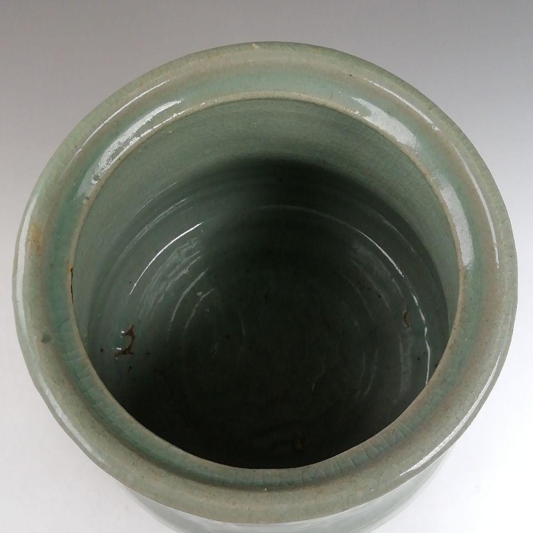 Ｗ３３２　水指　『青磁象嵌雲鶴文』『池順鐸 作』　共箱　茶道具