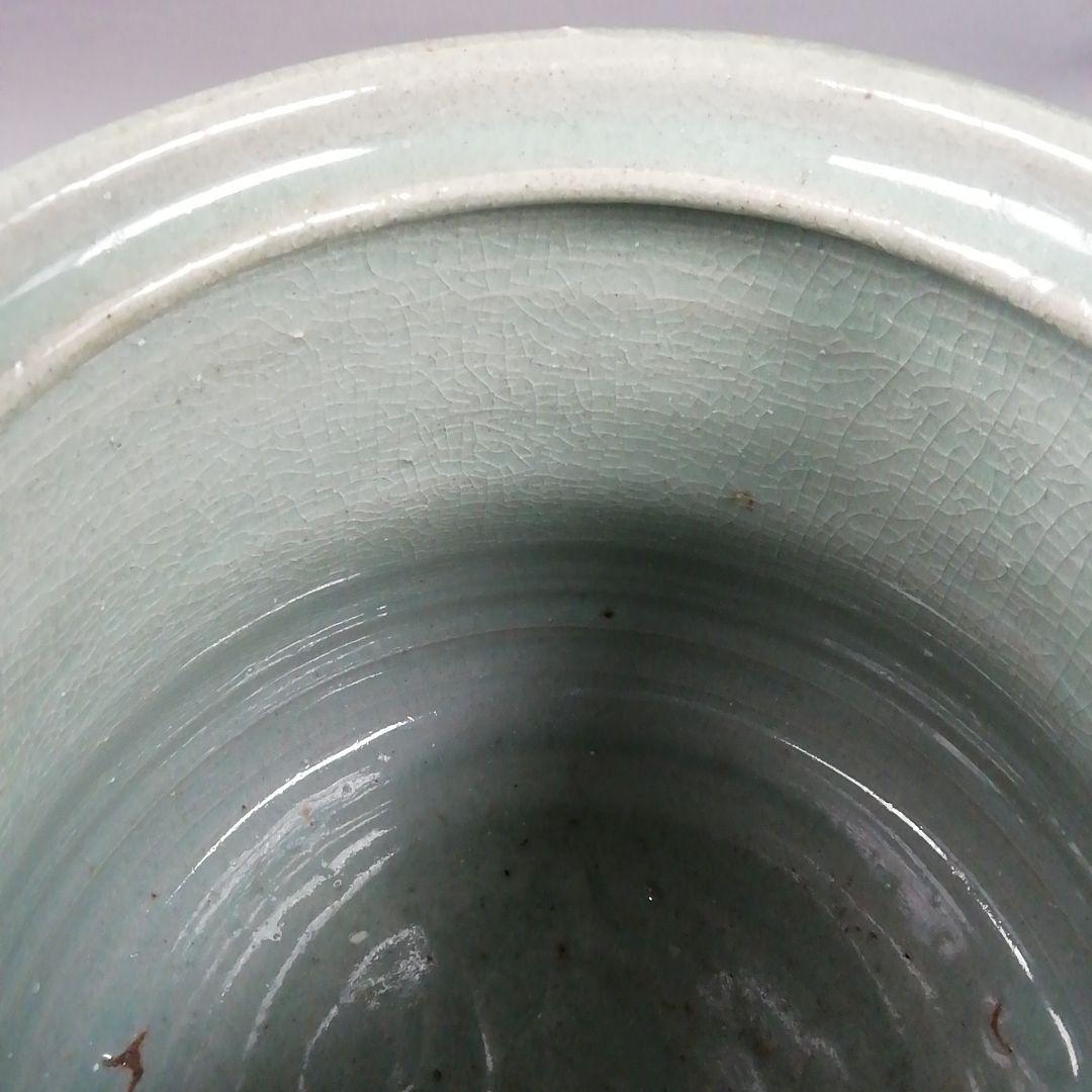 Ｗ３３２　水指　『青磁象嵌雲鶴文』『池順鐸 作』　共箱　茶道具