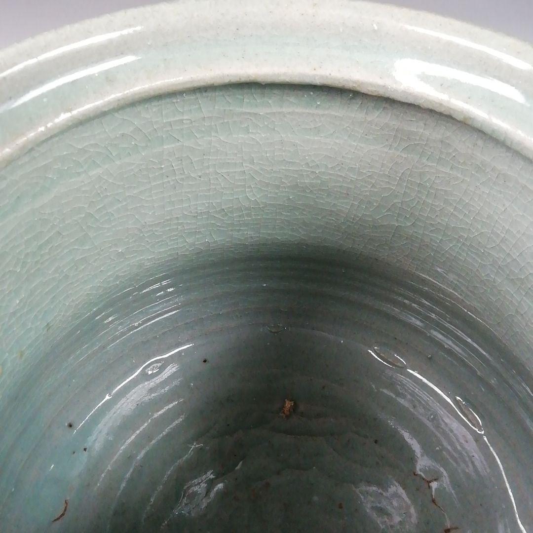 Ｗ３３２　水指　『青磁象嵌雲鶴文』『池順鐸 作』　共箱　茶道具