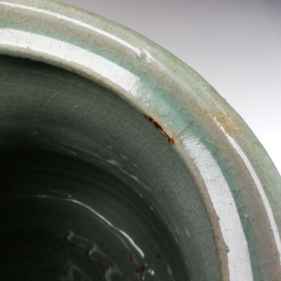 Ｗ３３２　水指　『青磁象嵌雲鶴文』『池順鐸 作』　共箱　茶道具