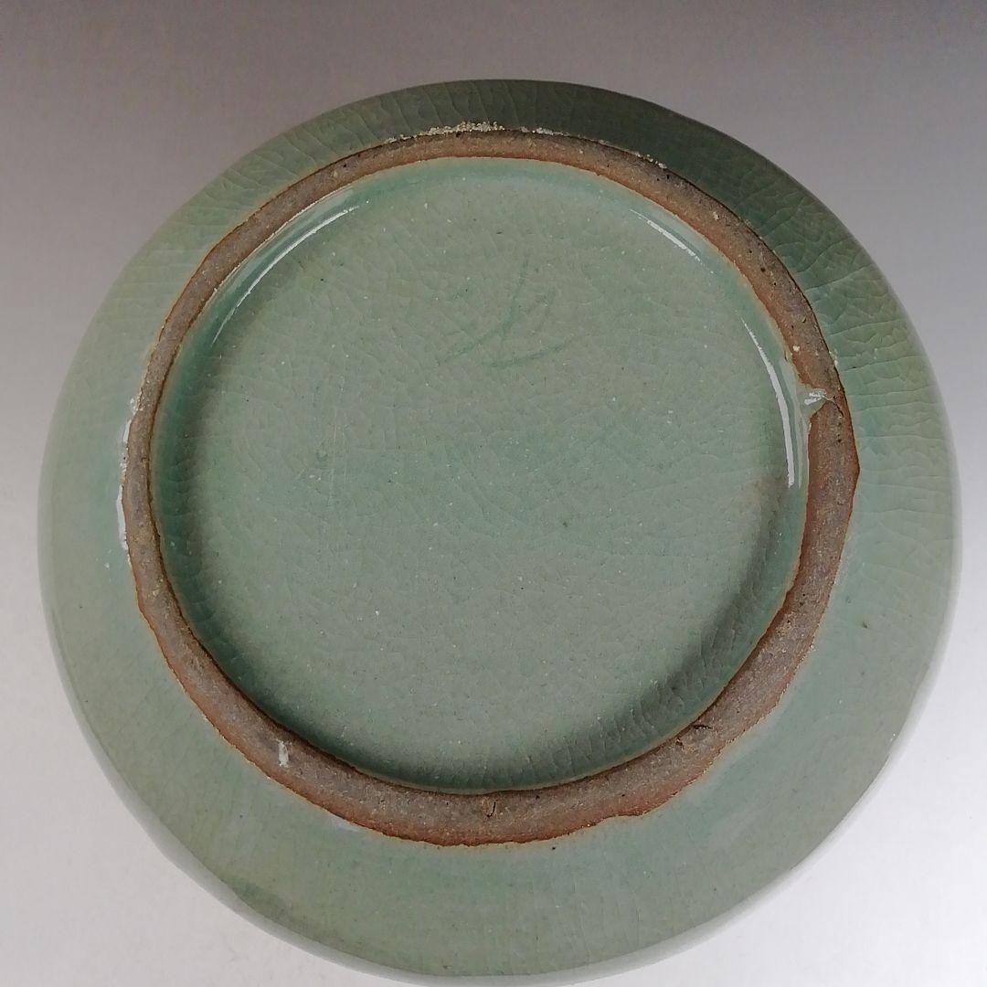 Ｗ３３２　水指　『青磁象嵌雲鶴文』『池順鐸 作』　共箱　茶道具