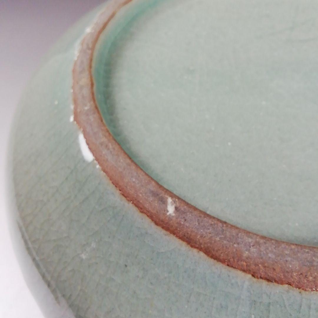 Ｗ３３２　水指　『青磁象嵌雲鶴文』『池順鐸 作』　共箱　茶道具