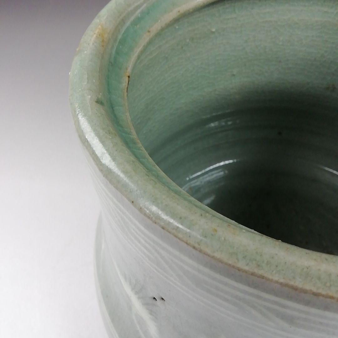 Ｗ３３２　水指　『青磁象嵌雲鶴文』『池順鐸 作』　共箱　茶道具