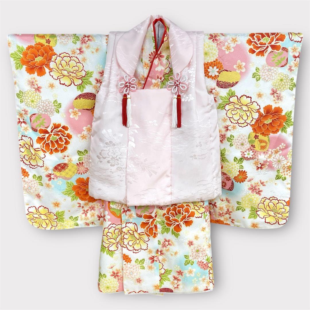 ◎mk-2229　女児　七五三　着物・襦袢・被布・小物 6点セット　3歳　3-3