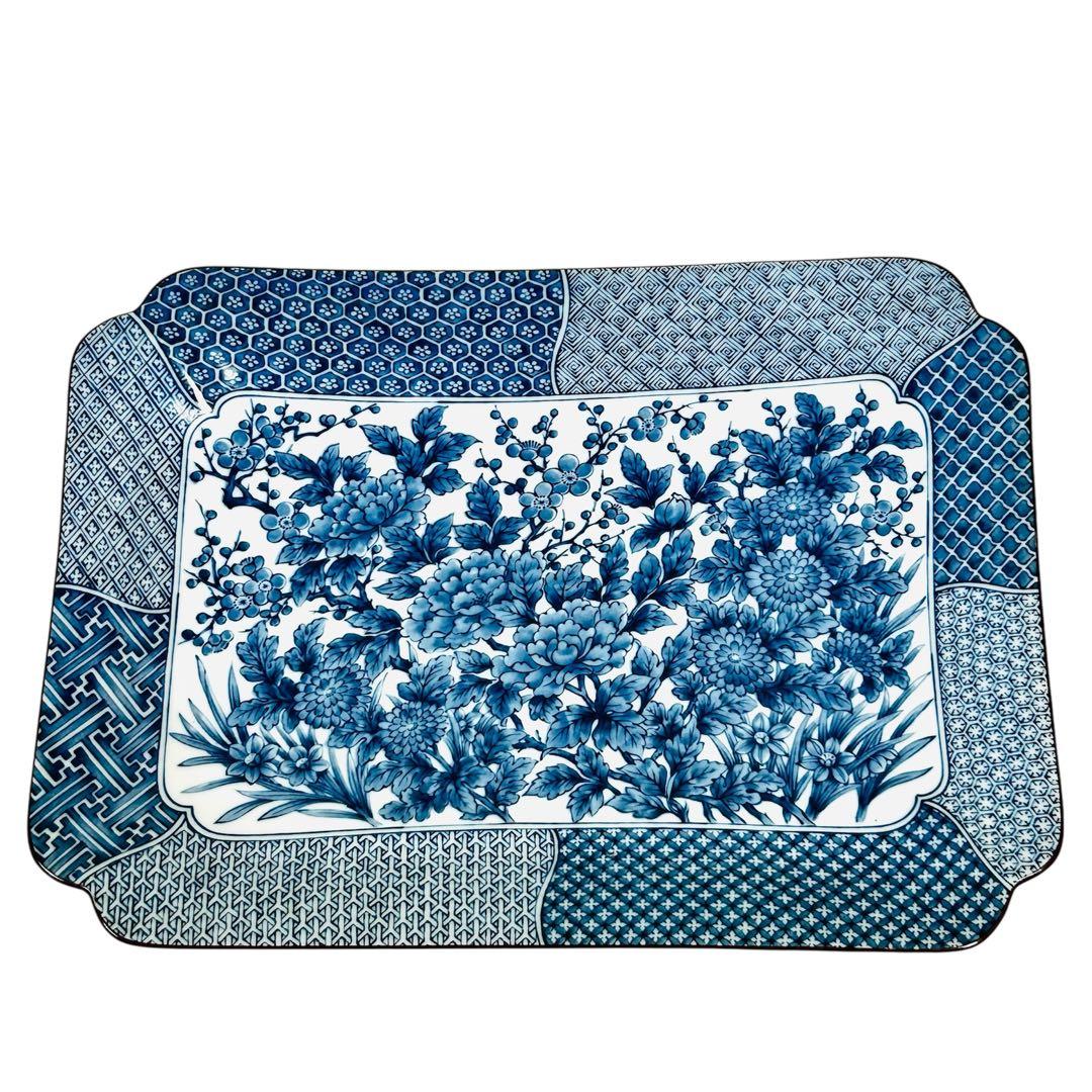 龍峰窯　四君子　高台角皿・小鉢揃セット　角皿　角鉢　染付　古伊万里 大皿