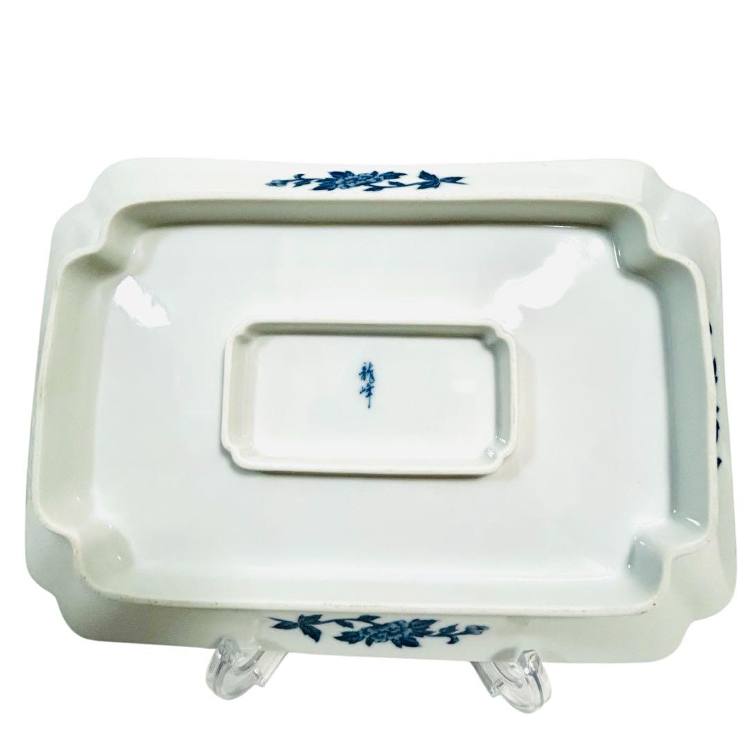 龍峰窯　四君子　高台角皿・小鉢揃セット　角皿　角鉢　染付　古伊万里 大皿