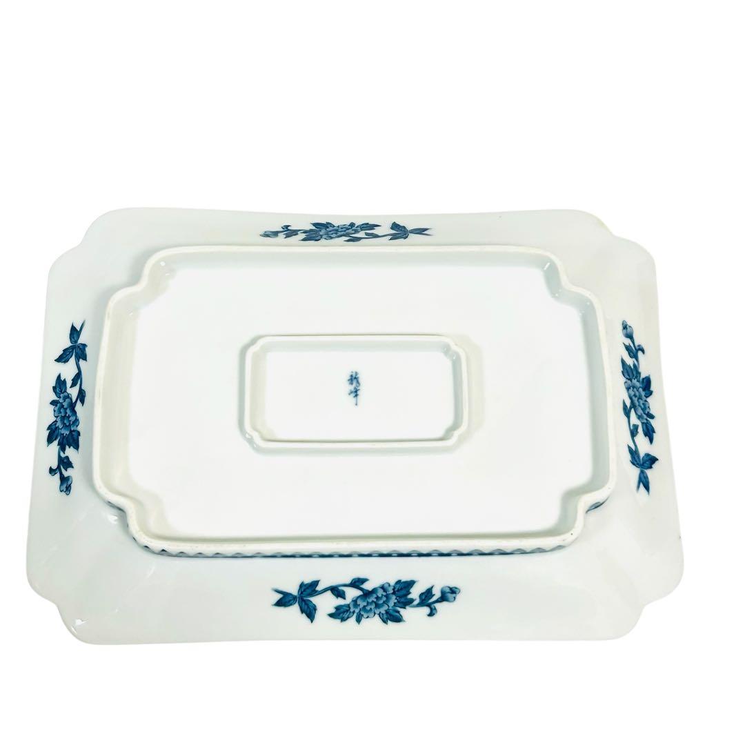 龍峰窯　四君子　高台角皿・小鉢揃セット　角皿　角鉢　染付　古伊万里 大皿