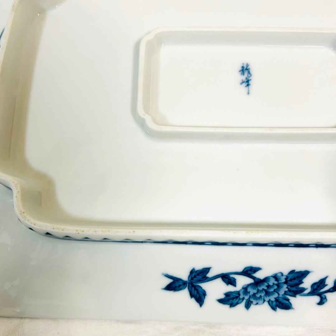 龍峰窯　四君子　高台角皿・小鉢揃セット　角皿　角鉢　染付　古伊万里 大皿