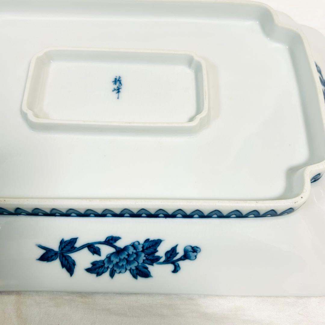 龍峰窯　四君子　高台角皿・小鉢揃セット　角皿　角鉢　染付　古伊万里 大皿