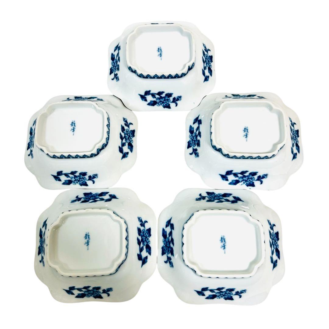 龍峰窯　四君子　高台角皿・小鉢揃セット　角皿　角鉢　染付　古伊万里 大皿